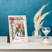 Plaque Photo Joyeuses vacances Mistletoe Red Bow Family Photo (Côté)