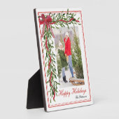 Plaque Photo Joyeuses vacances Mistletoe Red Bow Family Photo (Côté)