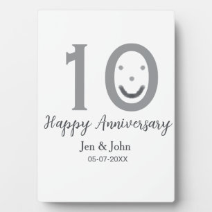 Plaque Photo Joyeux 10e anniversaire nom date gris emoji gras