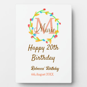 Plaque Photo Joyeux 20e Anniversaire couronne monogramme rouge