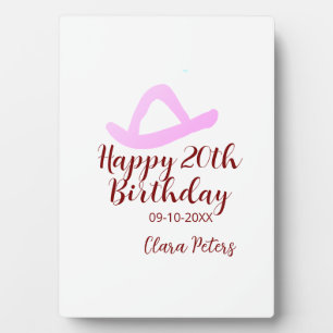 Plaque Photo Joyeux 20e anniversaire fille cowboy rose nom date
