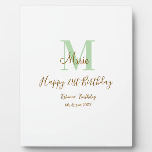 Plaque Photo Joyeux 21e Anniversaire vert ajouter nom monogramm