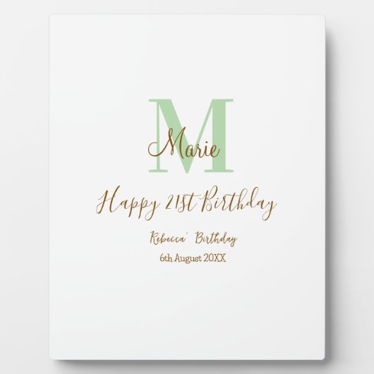 Plaque Photo Joyeux 21e Anniversaire vert ajouter nom monogramm (Devant)
