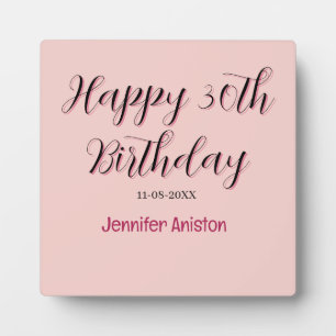 Plaque Photo Joyeux 30e anniversaire nom date élégant simple