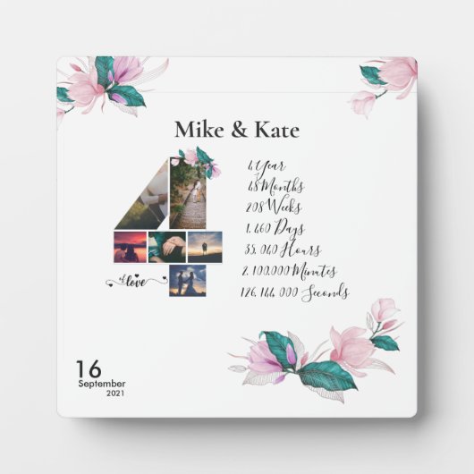 Plaque Photo Joyeux 4e anniversaire, collage photo personnalisé (Devant)