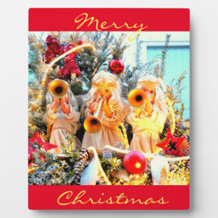 Plaque Photo joyeux anges de noël trompant