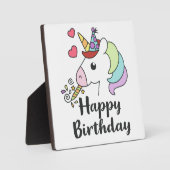 Plaque Photo Joyeux Anniversaire Unicorn - Design de fête migno (Recto)