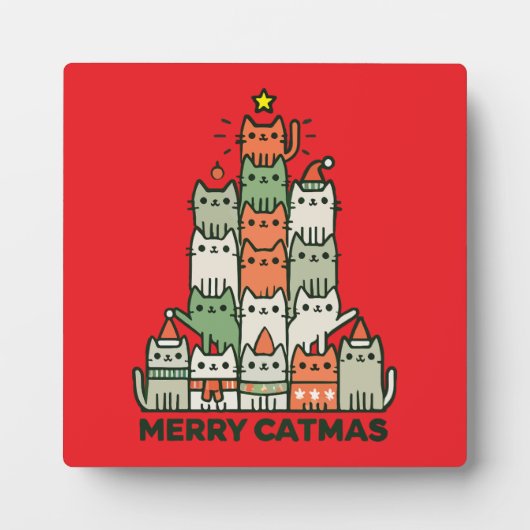 Plaque Photo Joyeux Catmas Cute Chat Noël Arbre de Noël (Devant)