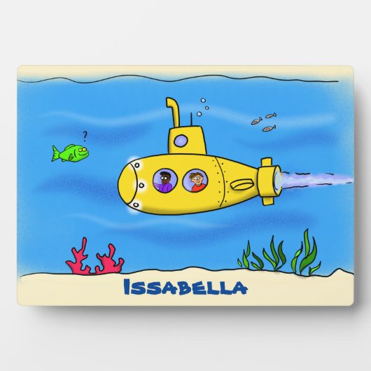 Plaque Photo Joyeux dessin animé sous-marin jaune (Devant)