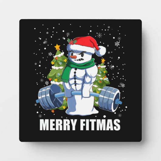 Plaque Photo Joyeux Fitmas, Funny Noël Snowman Gym Lifting (Devant)