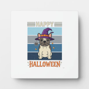 Plaque Photo Joyeux Halloween Bouledogue Français Sorcière Toil