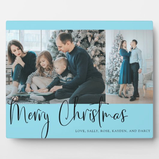 Plaque Photo Joyeux Noël Bleu Script Photo Collage Vacances (Devant)