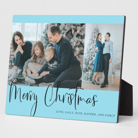 Plaque Photo Joyeux Noël Bleu Script Photo Collage Vacances (Côté)
