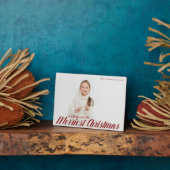 Plaque Photo Joyeux Noël Chic Rouge Script superposition photo (Côté)