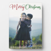 Plaque Photo Joyeux Noël Élégant Rouge Vert Script Photo (Devant)