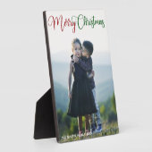 Plaque Photo Joyeux Noël Élégant Rouge Vert Script Photo (Côté)