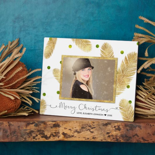 Plaque Photo Joyeux Noël Gold Parties scintillant Script - Plaq (Côté)