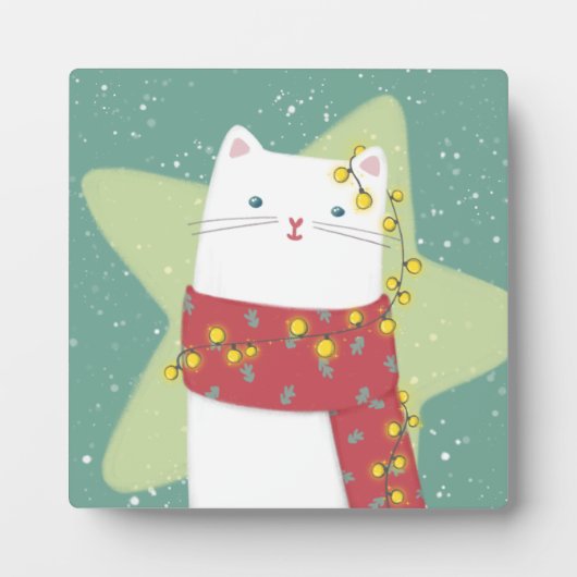 Plaque Photo Joyeux Noël : Illustration de chat (Devant)