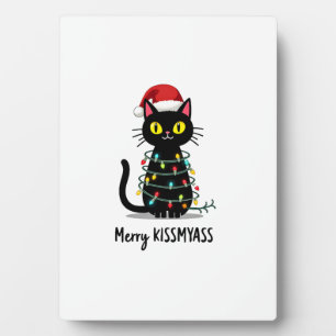 Plaque Photo Joyeux Noël Kissmyass Drôle Chat Lumières de Noël