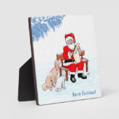 Plaque Photo Joyeux Noël - Père Noël avec chat et chien (Recto)