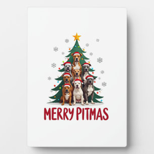 Plaque Photo Joyeux Pitmas Pitbull Chien Pull de Noël Laid Arbr