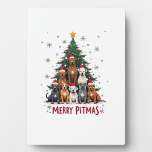 Plaque Photo Joyeux Pitmas Pitbull Chien Pull de Noël Moche Tr