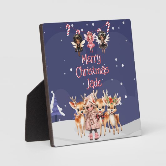 Plaque Photo Joyeux rennes de Noël Peppermenthe Fairy avec nom (Recto)