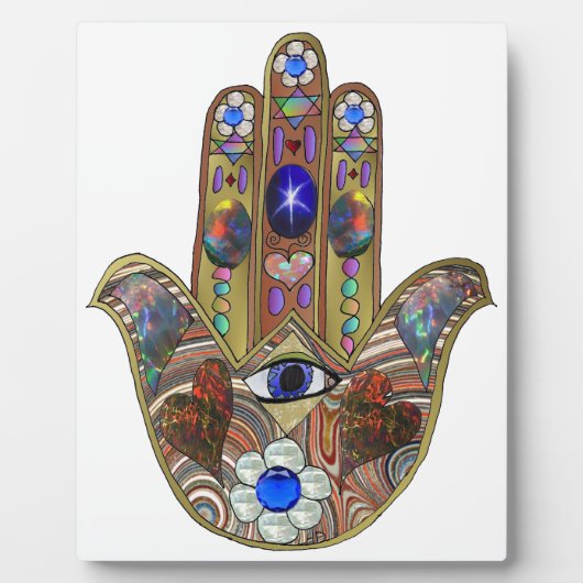 Plaque Photo Judaica Hamsa Coeurs Fleurs Opal Art Imprimer (Devant)