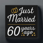 Plaque Photo Just Married 60 Years Ago II<br><div class="desc">Un design sympa, parfait pour toute personne mariée depuis 60 ans et à une cérémonie de renouvellement de voeux mariage. Il fait une belle tenue assortie pour les couples ! 'Just Married 60 Years ago' (Marié il y a 60 ans) cite un couple qui s'est marié il y a 60...</div>