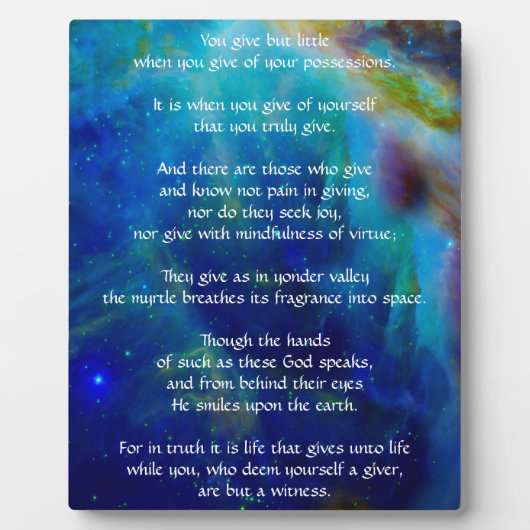 Plaque Photo Kahlil Gibran sur Giving (Devant)