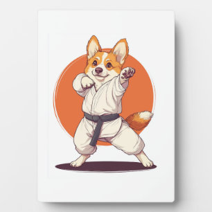 Plaque Photo Karate Corgi � Chien d'Arts Martiaux