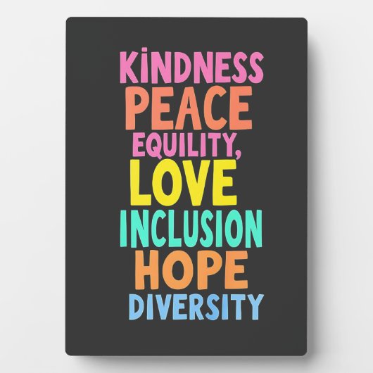Plaque Photo Kindness Peace Equality Love Inclusion Hope Divers (Devant)