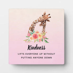Plaque Photo Kindness Saying with Cute Giraffe Maman & Baby