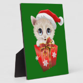 Plaque Photo Kitten Noël Père Noël avec cadeau (Côté)