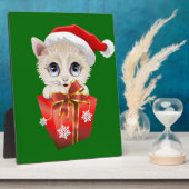 Plaque Photo Kitten Noël Père Noël avec cadeau (Côté)