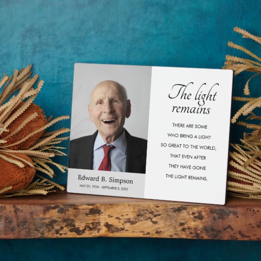 Plaque Photo La Lumière Reste Poème Funéraire Avec Photo (Côté)