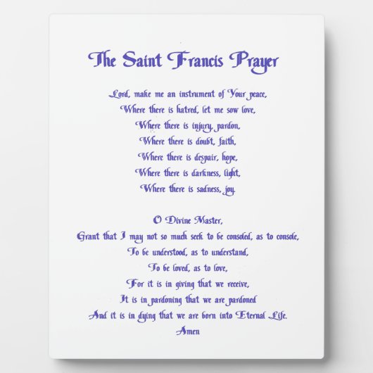 Plaque Photo La prière St François (Devant)