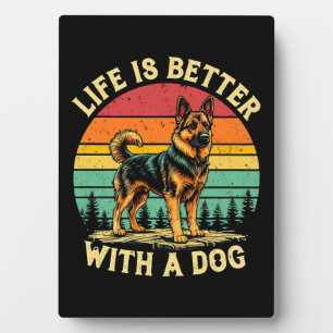 Plaque Photo La Vie Est Meilleure Avec Un Chien - coucher Vinta