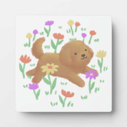 Plaque Photo Labradoodle avec fleurs Illustration (Devant)