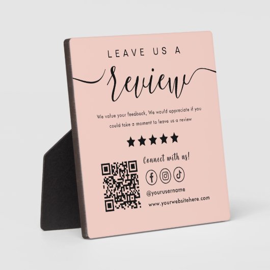 Plaque Photo Laissons-nous un avis Social Media Qr Code Blush r (Recto)