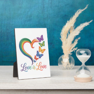 Plaque Photo L'amour est l'amour LGBT Papillon Cœur Arc-en-ciel