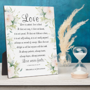 Plaque Photo L'amour floral blanc n'échoue jamais Bible Verse M