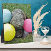 Plaque Photo Lapin avec oeuf jaune rose (Côté)