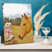 Plaque Photo Lapin blanc et Cheval jaune (Côté)