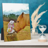 Plaque Photo Lapin blanc et Cheval jaune (Côté)