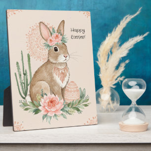 Plaque Photo Lapin de Pâques chrétien Boho Pastel