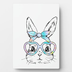 Plaque Photo Lapin Mignon Visage Lunettes Tie Dye Fille Heureus