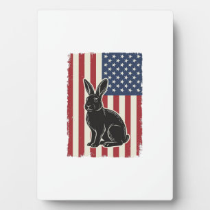 Plaque Photo Lapin Patriotique Drapeau Américain Gravure Vintag