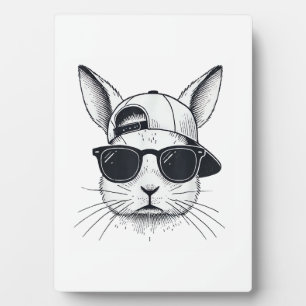 Plaque Photo Lapin visage avec lunettes de soleil casquette jou