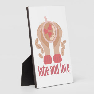 Plaque Photo Latte et coupe d'amour, mains et citation de café